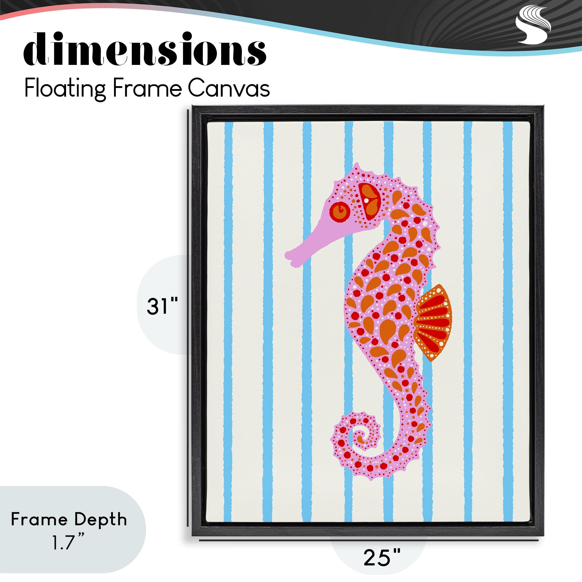 Stupell Industries Boho Seahorse on Stripes Black Framed Floater Canvas Wall Art, design by Indira Prieto | IndySign