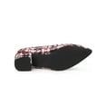 thumbnail image 5 of BLISSFUL STEP Women's Pointy Toe Tweed Plaid Knitted Printing Block Heels Pumps Red Black 10, 5 of 7