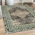 thumbnail image 1 of Damask Area Rug with Non-Slip Backing, Curlicue Design Traditional Flourishes in Retro Themed Flowers Artwork, Quality Carpet for Bedroom and Room, 6.6' X 9.6', Dark Brown Mint Green, by Ambesonne, 1 of 6