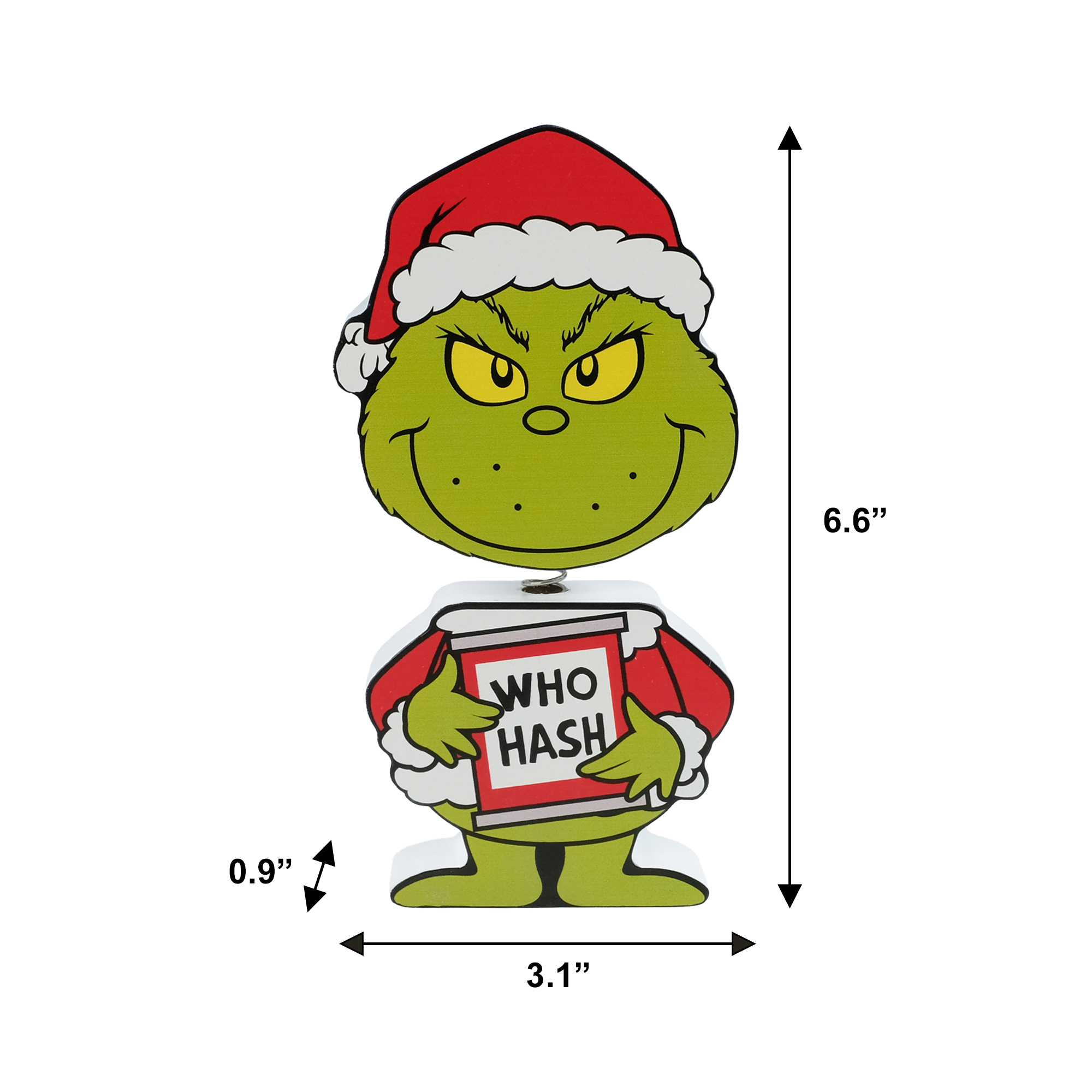 The Grinch Who Stole Christmas Grinch, Chunky Wood Bobblehead Table Top Décor, 6.5" Tall, MDF, Green, by Ruz