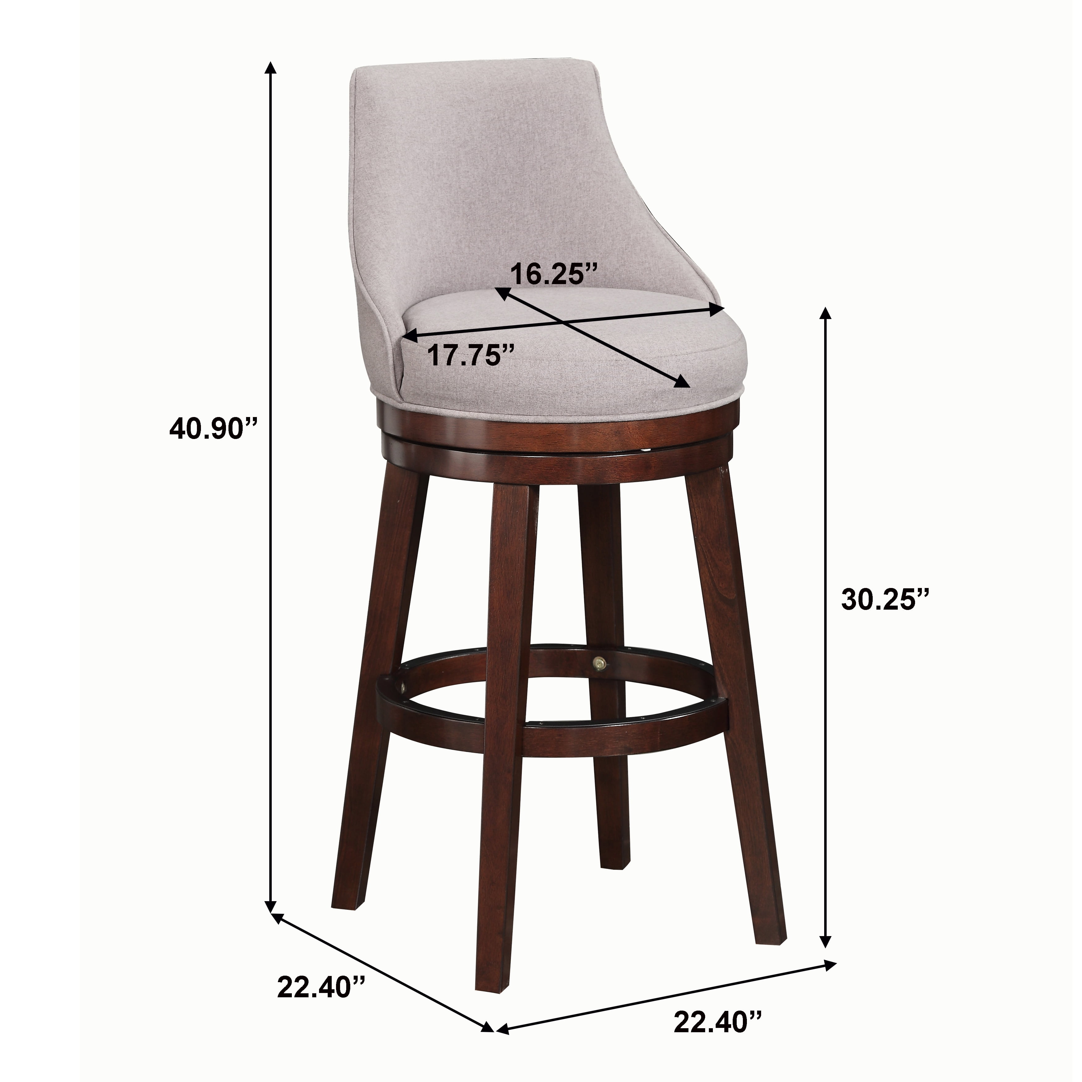 Upholstered Swoop Arm Bar Stool in Soft Grey