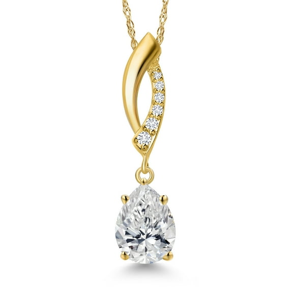 Gem Stone King 1.06 Cttw IGI Certified Lab Grown Diamond Pendant Necklace for Women in 10K Yellow Gold | Center Pear Shape 1.00 Ct | E-F Color | VS1-VS2 Clarity | With 18 inch Chain