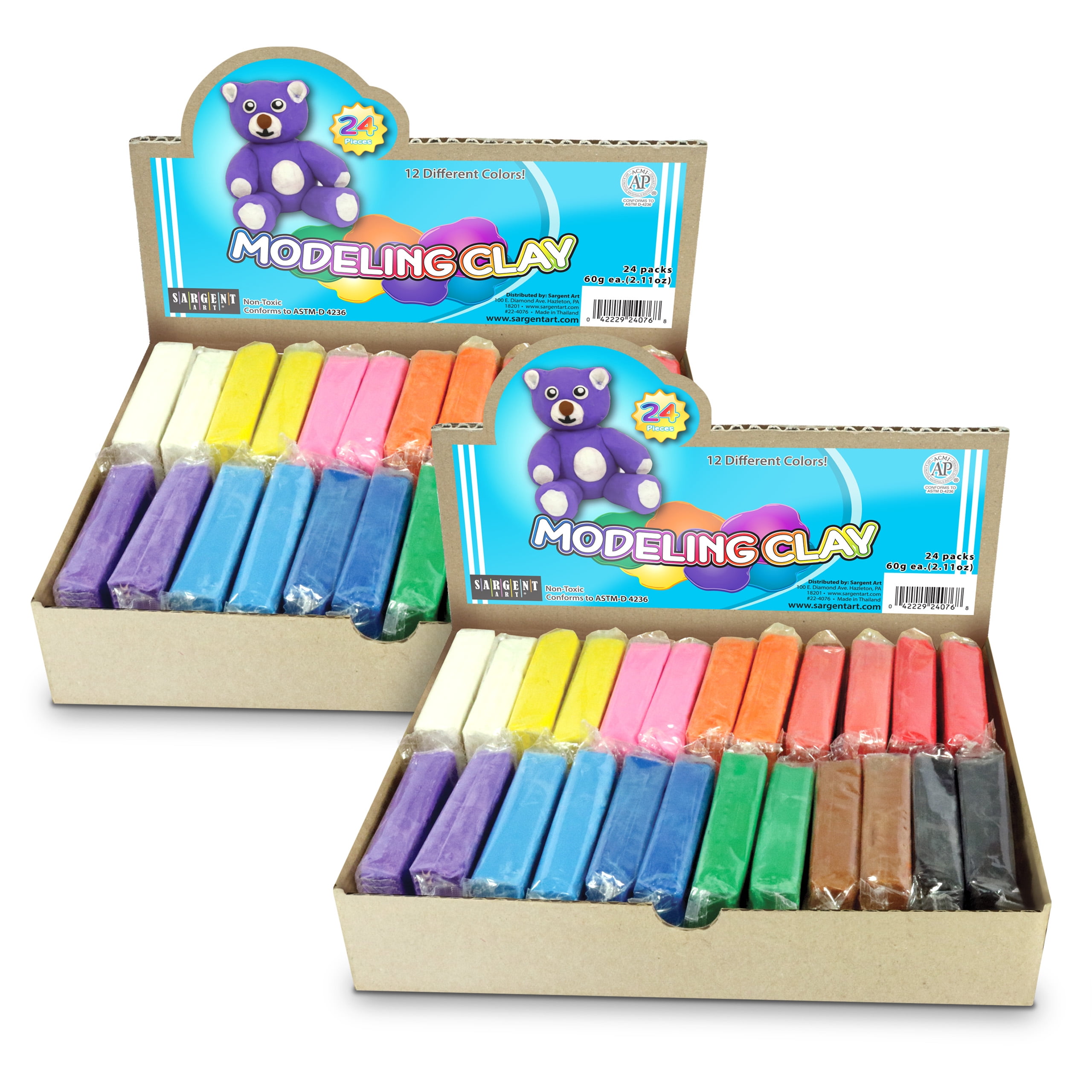 48ct Nonhardening modeling clay, 12 colors, 60 Gram Clay Packs