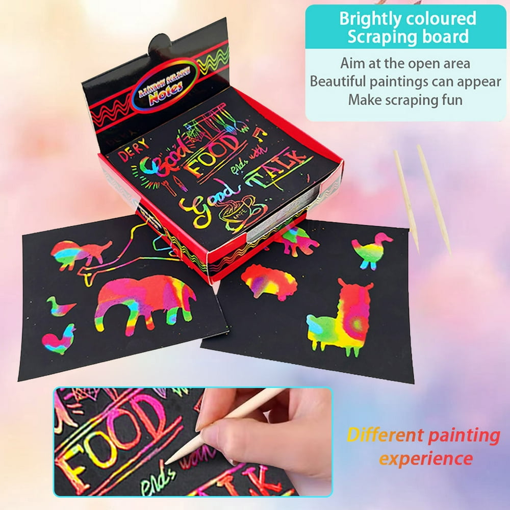 ASky Scratch Notes Set Scratch Doodle Art With 100 Holographic Rainbow Paper,2 Stylus Walmart