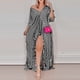 thumbnail image 5 of Vestido Casaul para mujer con cuello en V y media manga con estampado de rayas y botones con abertura Fridja qw4454, 5 of 7