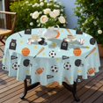 thumbnail image 4 of Football and Basketball Blue Pattern Round Tablecloth 60"x60", Wrinkle Resistant Wipeable Table Cover for Kitchen Dining Room Picnic Patio and Party, 4 of 6