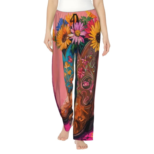 Balery Cowboy Boots With Flowers Pantalones de pijama para mujer, pijamas ultraligeros, pantalones de estar por casa-Small