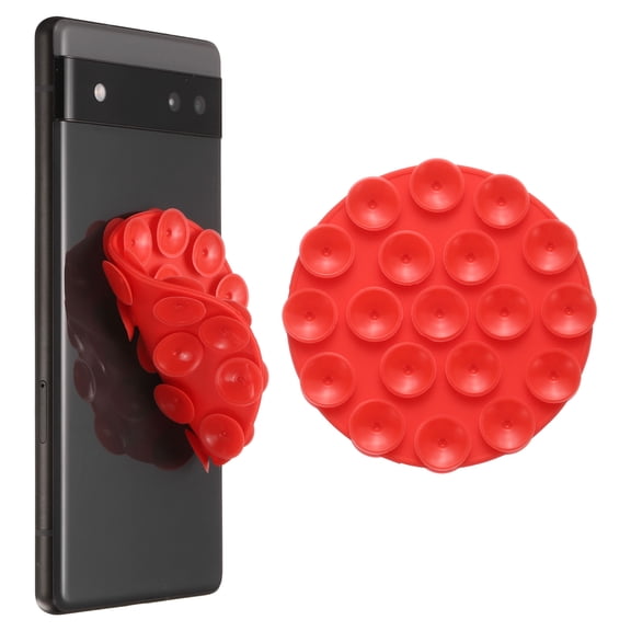 Uxcell 2 Pack Double-Sided Suction Phone Case Mount, 2.76" Round Silicone Suction Phone Grip Hands-Free Removable Grip Holder, Red