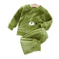 thumbnail image 4 of Gpaecead Toddler Boys And Girls Solid Pajamas Set Flannel Sleepwear Set Long Pants Thickened Home Clothes Set Green, 4 of 5