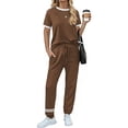 thumbnail image 2 of MOSHU Womens Two Piece Outfits Short Sleeve Color Block Tops Long Pants with Drawstring Tracksuit Jogger Sets, 2 of 8