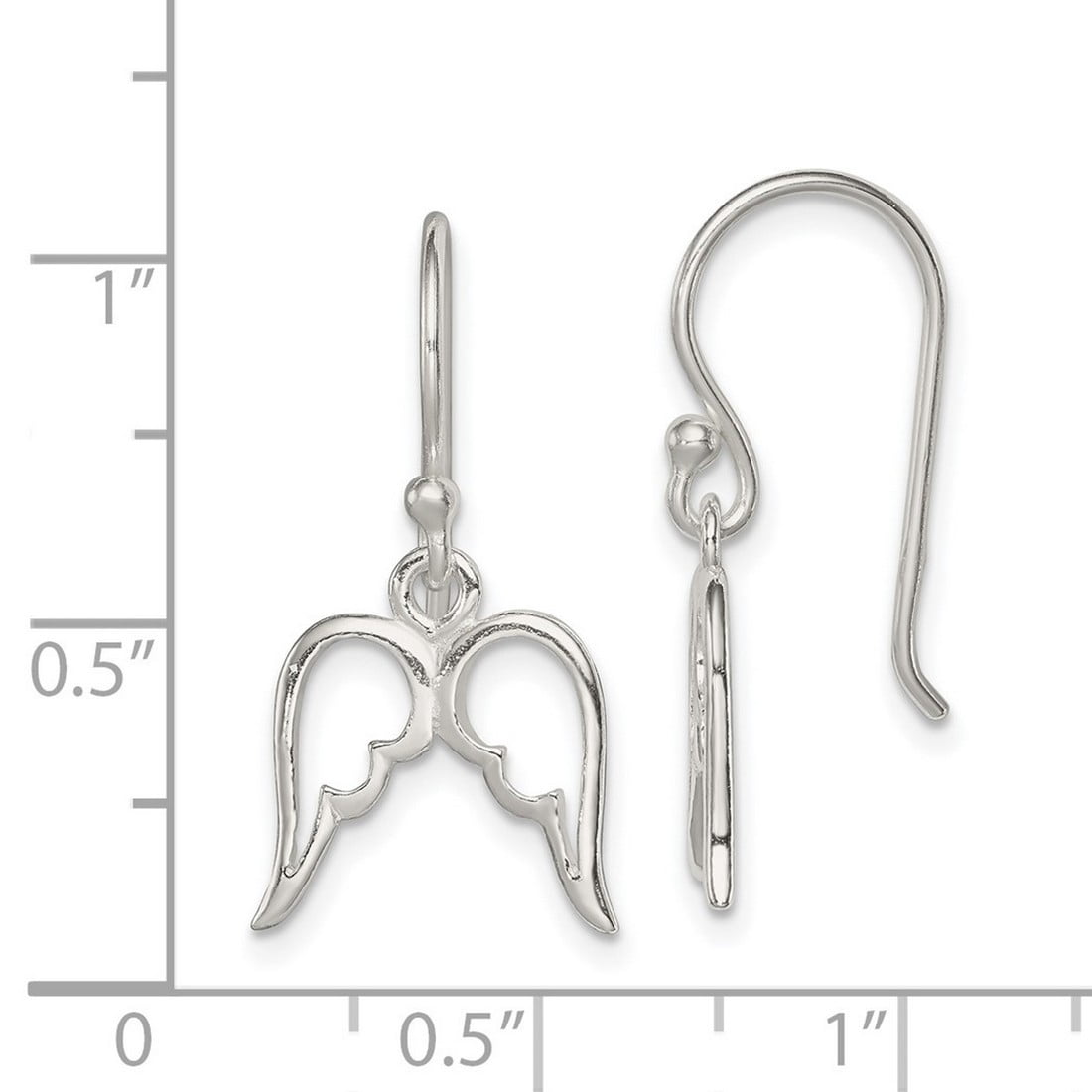 925 Sterling Silver Polished Angel Wings Shepherd Hook Earrings 22x13mm Wide Dangle Earring for Women