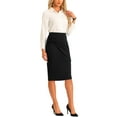 thumbnail image 2 of INSPIRE CHIC Women's High Waist Ruched Pencil Skirt Bow Detail Back Slit Midi Bodycon Skirt XS Black, 2 of 6