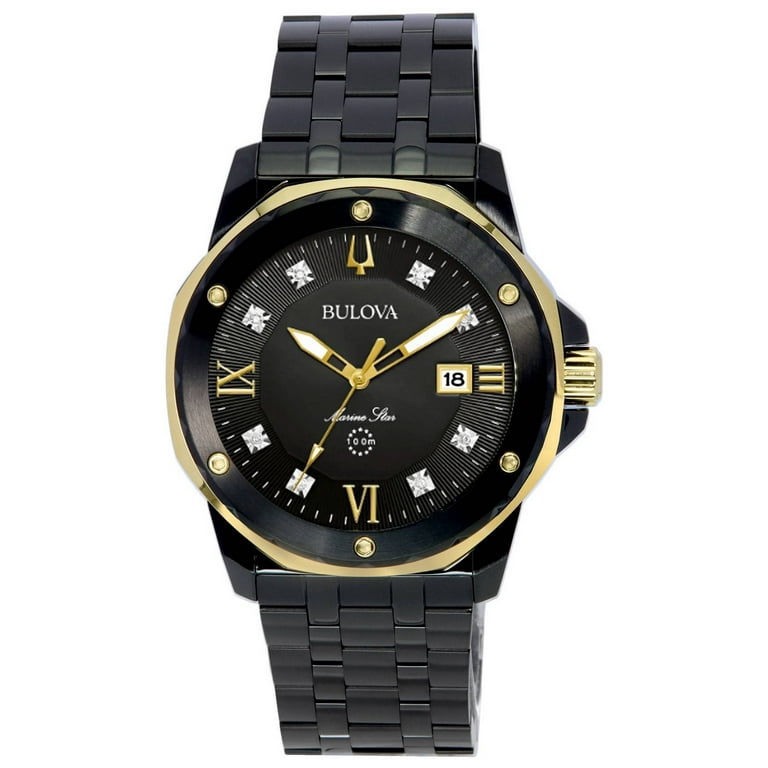 Bulova Marine Star Diamond Accents Black Dial Quartz 98D176 100M