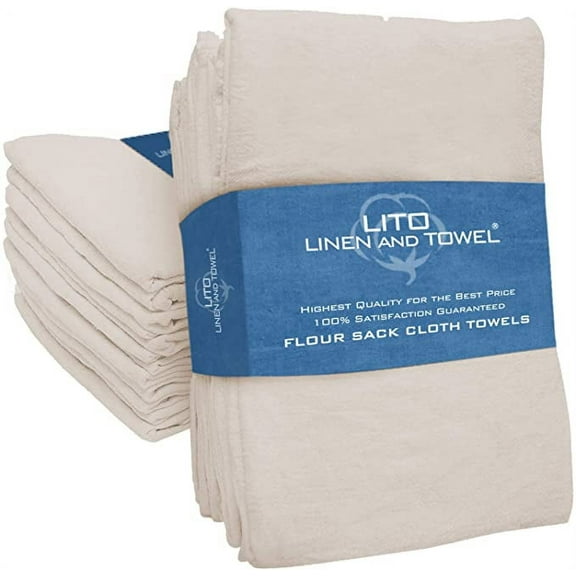 Linen and Towel Flour Sack Dish Towels 130 Thread Count Ring Spun Cotton Large 28"x28" 12-Pack Kitchen Dish Towels Natural - Kitchen Towel, Hand Towels, Tea Towels, Dish Towels, and Dish Cloths…