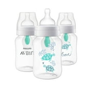 Philips Avent Anti-colic Baby Bottle with AirFree Vent with Turtle Design, 9oz, 3pk, SCY703/78