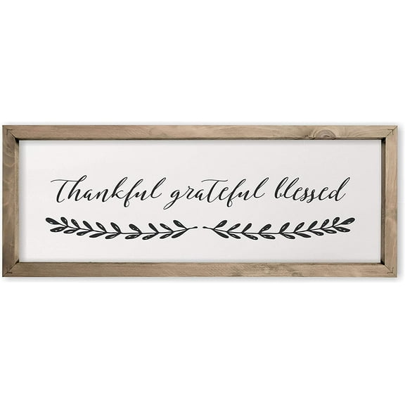 Thankful Grateful Blessed Framed Rustic Framed Wood Farmhouse Wall Sign 6x18