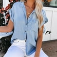 thumbnail image 2 of Alitao Button Down Shirt Denim Shirt Women Summer Solid Fashion Pocket Lapel Wash Denim Casual Shirt Blouses for Women Dressy Casual Tshirts Shirts Blue L, 2 of 6