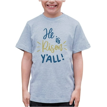 

7 ate 9 Apparel Kid s Happy Easter Shirts - He is Risen Y all! Grey T-Shirt 4T