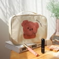 thumbnail image 1 of Bolsa de maquillaje de viaje, bolsa de aseo de almacenamiento bonita de dibujos animados, bolsa de cosméticos de mano portátil para lavado de viaje, maquillaje, color beige cremoso, 1 of 5