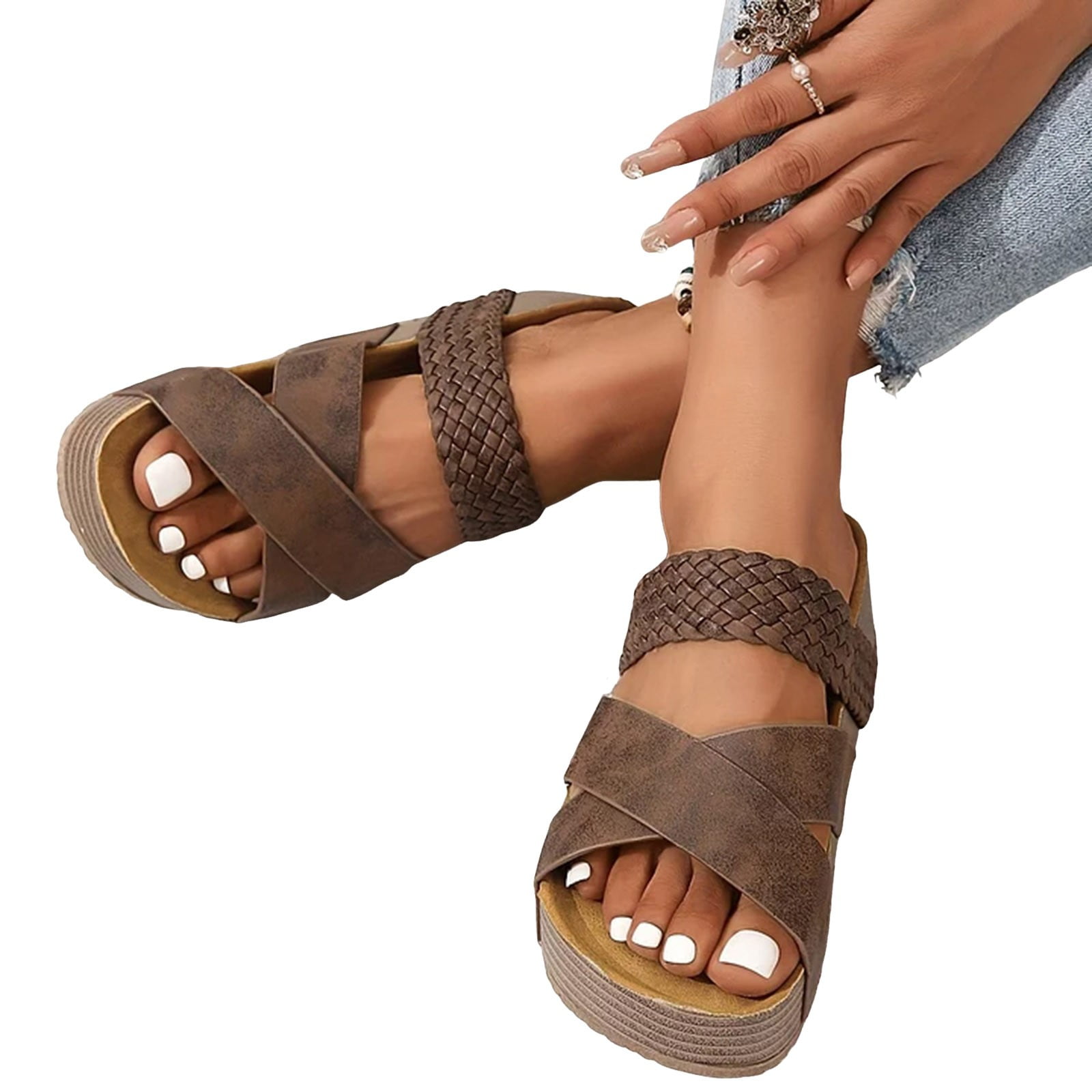 IUJSOY Platform Sandals Women Open Toe Cross Strap Braided