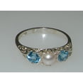 thumbnail image 6 of LBG British Made Luxury Solid 10K White Gold Natural Topaz and Cultured Pearl Trilogy Ring, 6 of 7