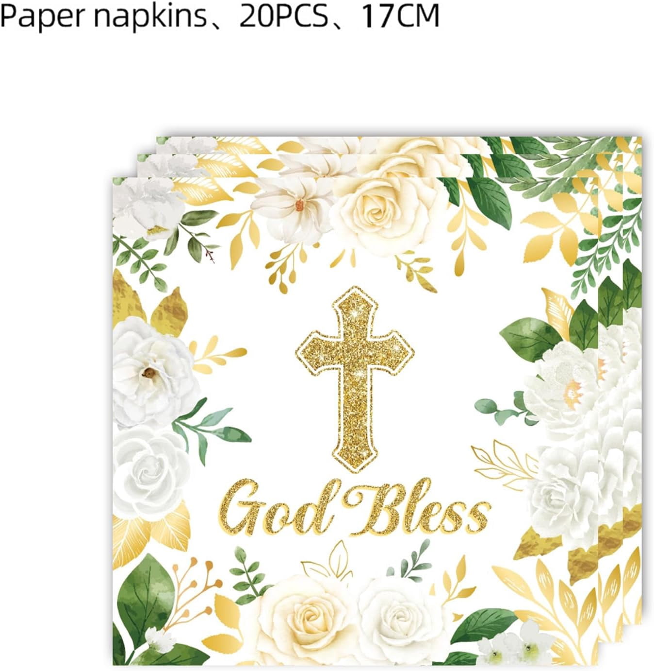161 Pcs God Bless Tableware Set, Baptism First Holy Communion Party Decorations Supplies for Newborn Baby Shower, Baptism Church Cross White Floral, Serves 20 Guests