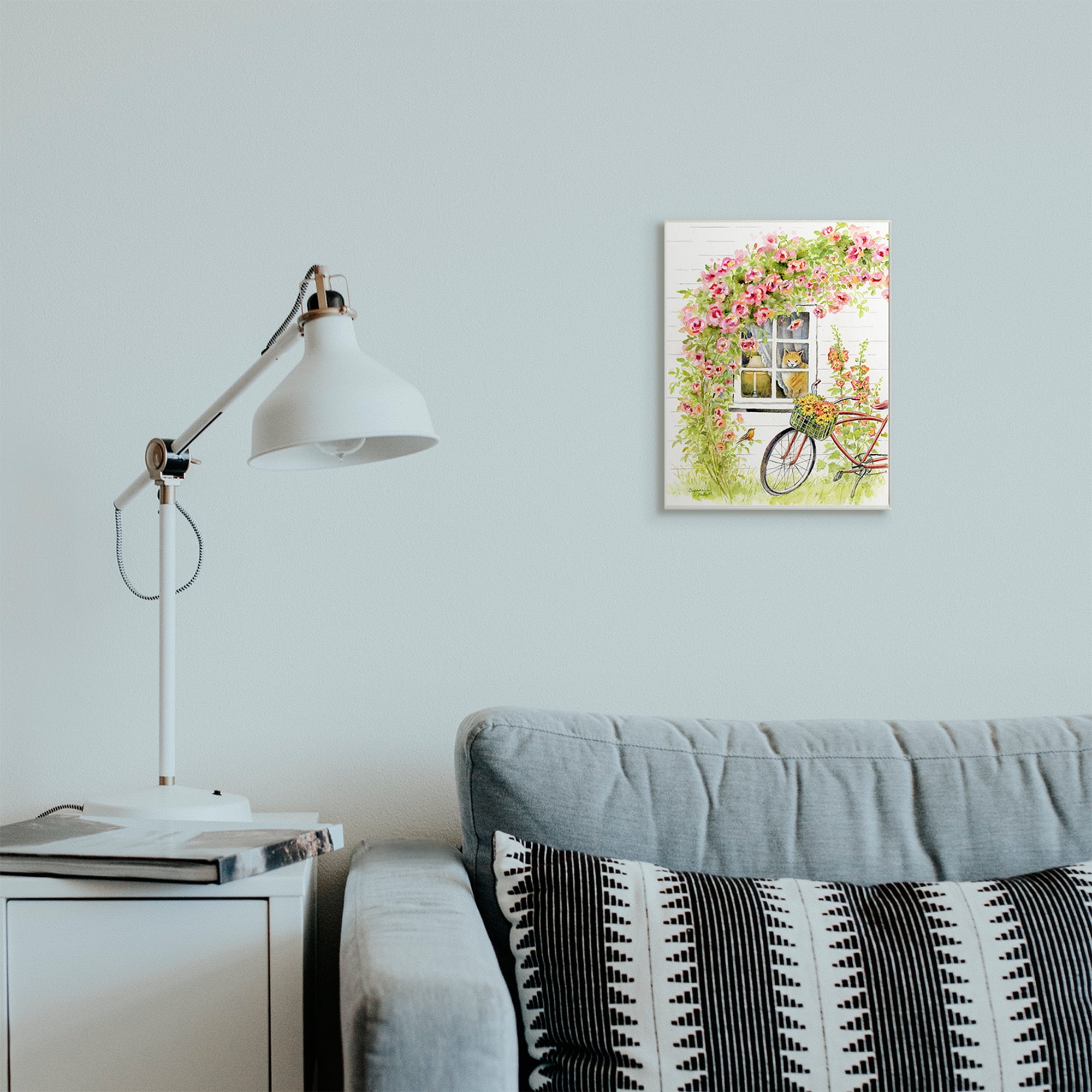 Stupell Industries Pink Bicycle with Charming Cat Cottage Wall Plaque, 10 x 15, Design by Gwendolyn Babbitt