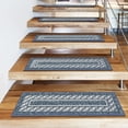 thumbnail image 4 of Ottomanson Non-Slip Rubberback Modern Bordered 8.5" x 26" Indoor Stair Treads, 7 Pack, Navy, 4 of 10