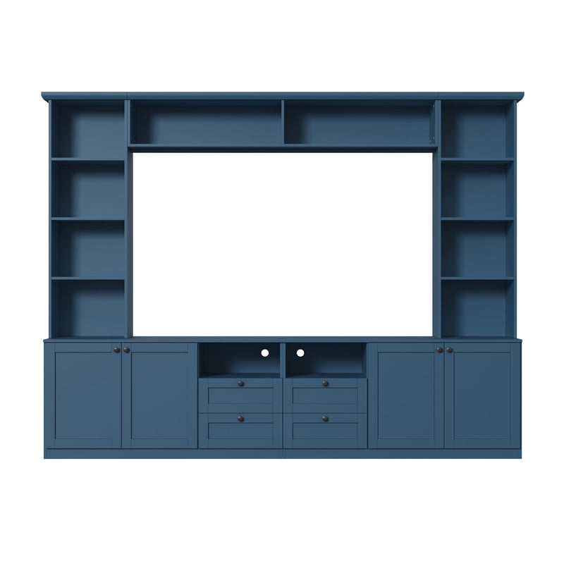 Farmhouse Entertainment Center Wall Unit with Drawers & Adjustable Shelves, TV Stand Media Console with Bridge for TVs Up to 70"