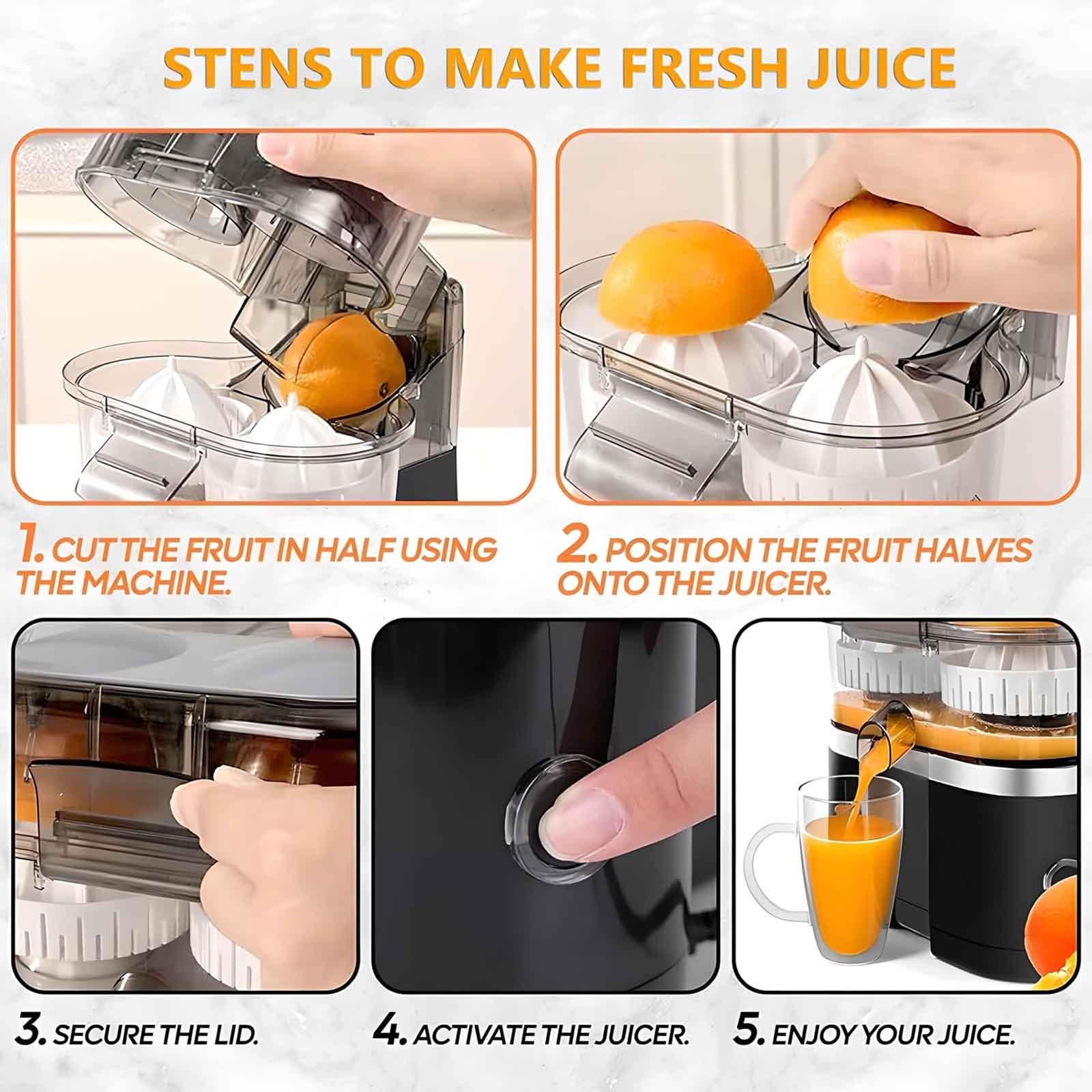 110V Dual Head Electric Juicer, High Speed Juice Separation Machine with Compact Design for Household Kitchen and Cafe Beverage Making, Black