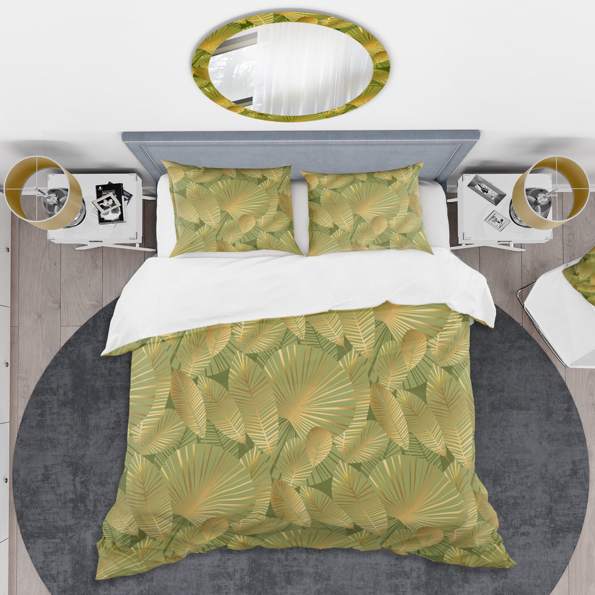 Designart 'Golden Leaves I' Mid-Century Modern Duvet Cover Set