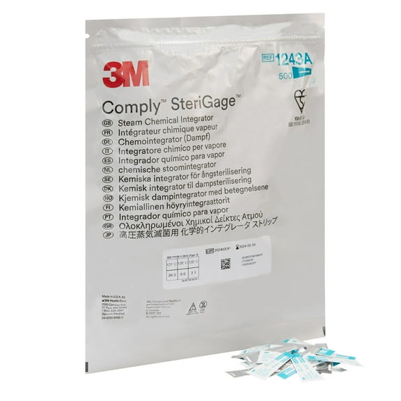 3M Comply SteriGage, Steam Chemical Integrator, 2 in, 500 Count, 500 Packs, 500 Total