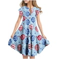 thumbnail image 2 of Girls Short Sleeve Ruffled Dress 4th of July Outfits for Girls, Red White Blue Print Summer Sundress Casual Playwear 9-10 Years, 2 of 6