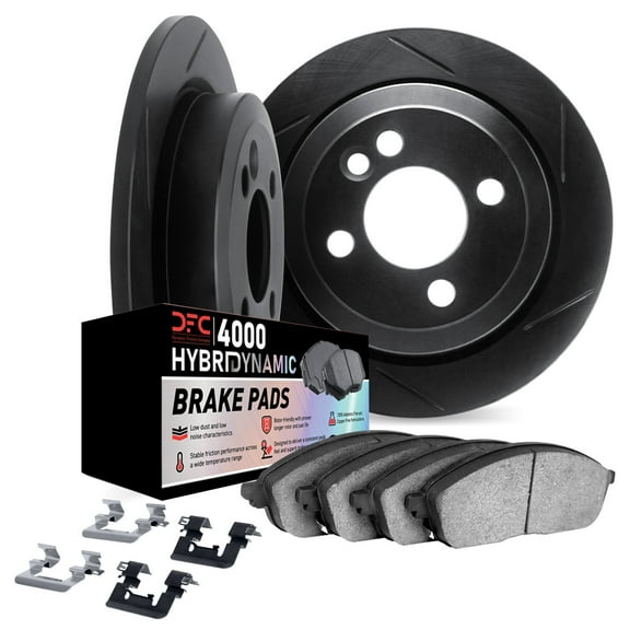 Dynamic Friction Company Front Brake Rotors Kit Slotted Black | 4000 HybriDynamic Brake Pads includes Hardware 3812-07002