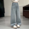 thumbnail image 5 of LRen Girls Wide Leg Jeans Baggy Bow Embroidery High Elastic Waist Denim Pants Cute Y2K Trendy Tween Streetwear,6-7 Years, 5 of 8