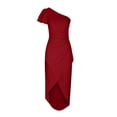 thumbnail image 4 of IROINNID Cocktail Dress for Women Homecoming Party Holiday Solid Color Dress Single-Shoulder Flap Split Dress Cocktail Dress,Burgundy, 4 of 7