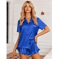 thumbnail image 2 of Ekouaer Womens Satin Pajamas Set Button Down 2 Piece Silk Pjs Shorts Set Ruffle Lingerie Notch Collar Sleepwear S-XXL, 2 of 6