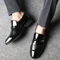 thumbnail image 5 of Xfvqtps Mens Dress Shoes British Style Splicing Together Pointy Toe Slip on Metal Soft Sole Breathable Comfortable Fashion Classic Formal Business Casual Patent Leather Shoes Black, 5 of 6