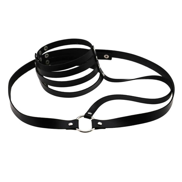 Cinturón de cintura para mujer, estilo punk, gótico, punk, correa de cuero, arnés corporal ajustable para el cuello negro 3