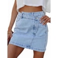thumbnail image 3 of Women'S Asymmetrical Denim Mini Skirt Fashion Irregular Hem Casual Jeans Skirt Blue XXL, 3 of 9