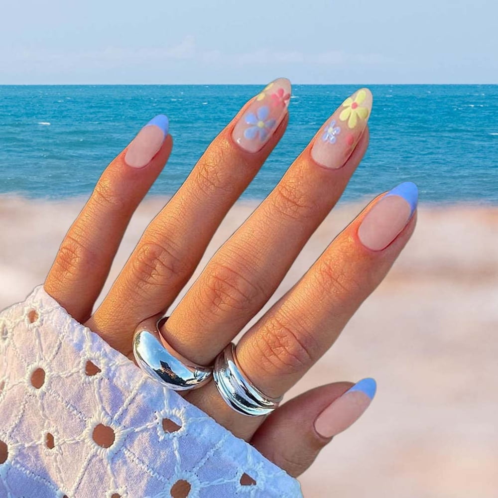 French Tips Press on Nails Short Cute Fake Nails Acrylic Square False Nails  Tips for Women and Girls 24PCS (Square1) - Walmart.com