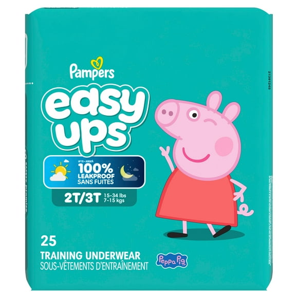 Pampers Easy Ups Girls & Boys Potty Training Pants, Size 4 (2T3T), Peppa Absorbent Training Underwear, Up to 100% Leakproof Day and Night, Hypoallergenic
