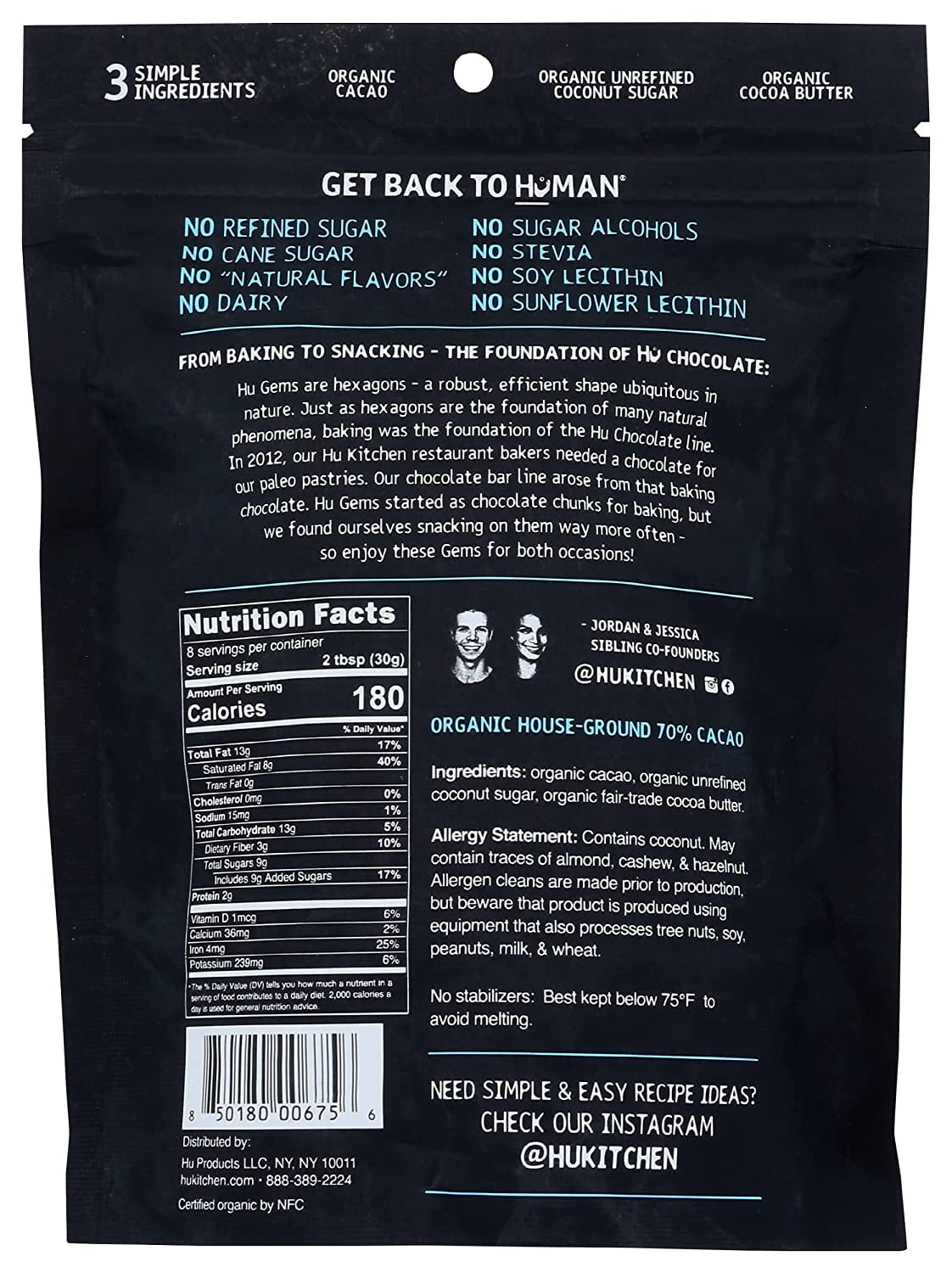 Hu, Gems, Snacking & Baking, Dark Chocolate, 9 oz Pack of 4