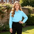 thumbnail image 6 of FYDUU Teens Boys Shirts Solid Color Long Sleeve Dress Shirts Kids Lapel Button Down Tops Formal School Uniform Shirt Back To School Wear 10-11 Years, 6 of 7