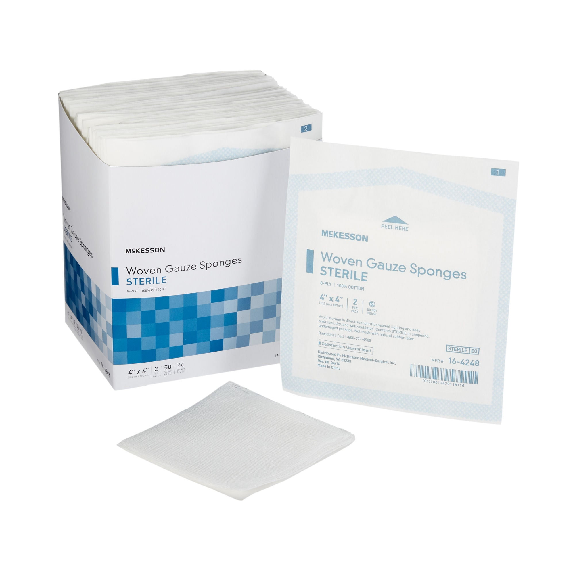 McKesson Gauze Sponges, Sterile, Woven Wound Care Pads - 4in x 4in, 2 per Pack, 50 Packs, 100 Total