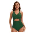 thumbnail image 2 of Top-kevin Women's One Piece Swimsuit Wide Straps V Neck Ruched Textured Ribbed Twist Back, 2 of 11