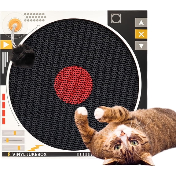 Cat Scratching Pads Record-Shaped Cat Scratching Board 35 * 35CM, Dual-Use Flat and Vertical Cardboard Cat Scratcher, Equipped with Toy Spring Balls, Suitable for Cats to Sharpen Their Claws