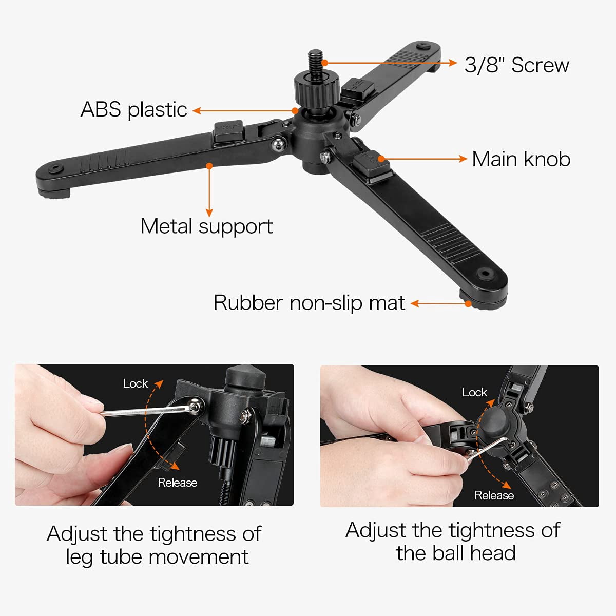 Koolehaoda Mini Tripod,Universal 3 Legs Monopod Base Stand Tripod Support With 3/8" Screw For Monopods Ballhead - KM3