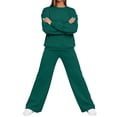 thumbnail image 3 of Sweatsuits Women 2 Piece Outfit Matching Lounge Sets Fall Outfits Crewneck Solid Color Track Suits Long Sleeve Sweatshirt Wide Leg Pants Set, 3 of 6