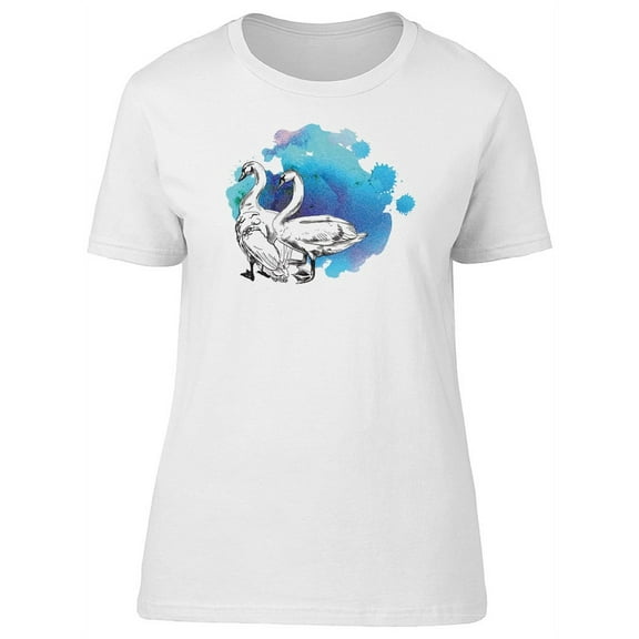 Watercolor And Cute Swans Sketch T-Shirt Women -Image by Shutterstock, Female Medium